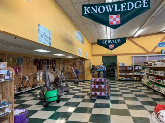 Knowledge and Service banners inside the store